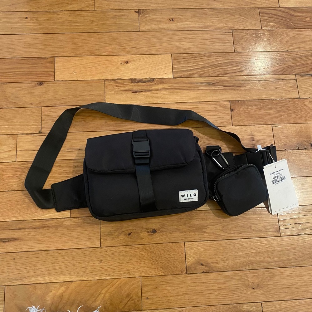Wilo The Label Belt Bag Black Nylon Snap Front Waist Bag‎ W4CR103BLK New